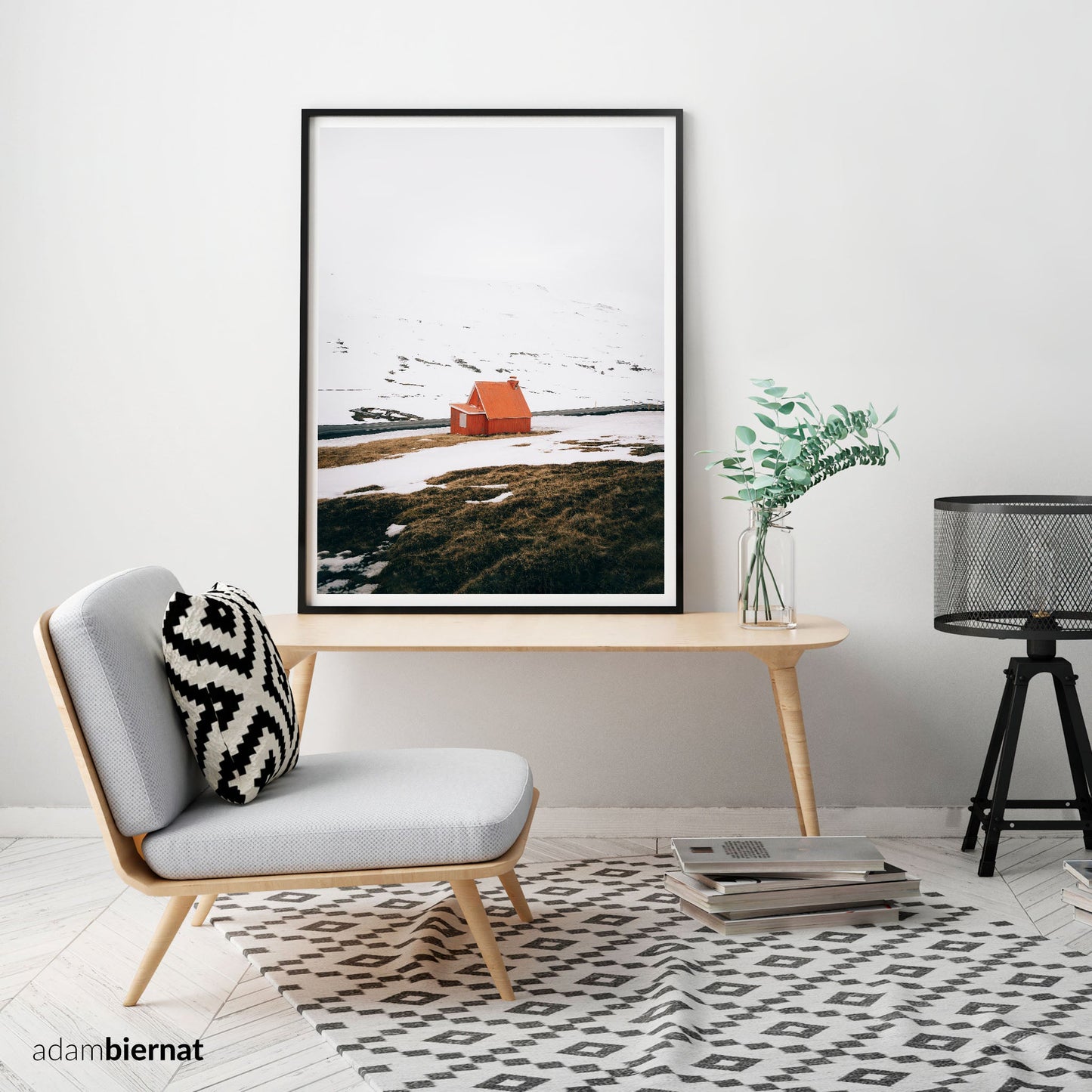 Nordic Nature Landscape Photography Print - Red Mountain Cabin