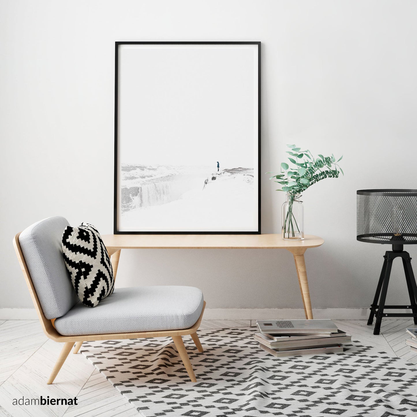 Minimalist Scandinavian Home Decor - White Photographic Print - Dettifoss in Iceland